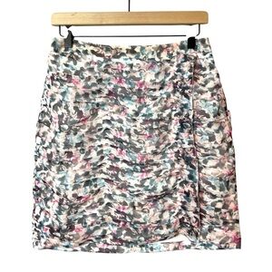Reiss Pastel Floral Ruched Mini Skirt in White, Pink, Blue, Gray